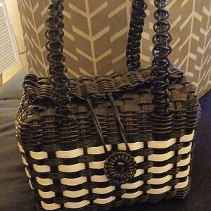 Black and White Woven Handbag